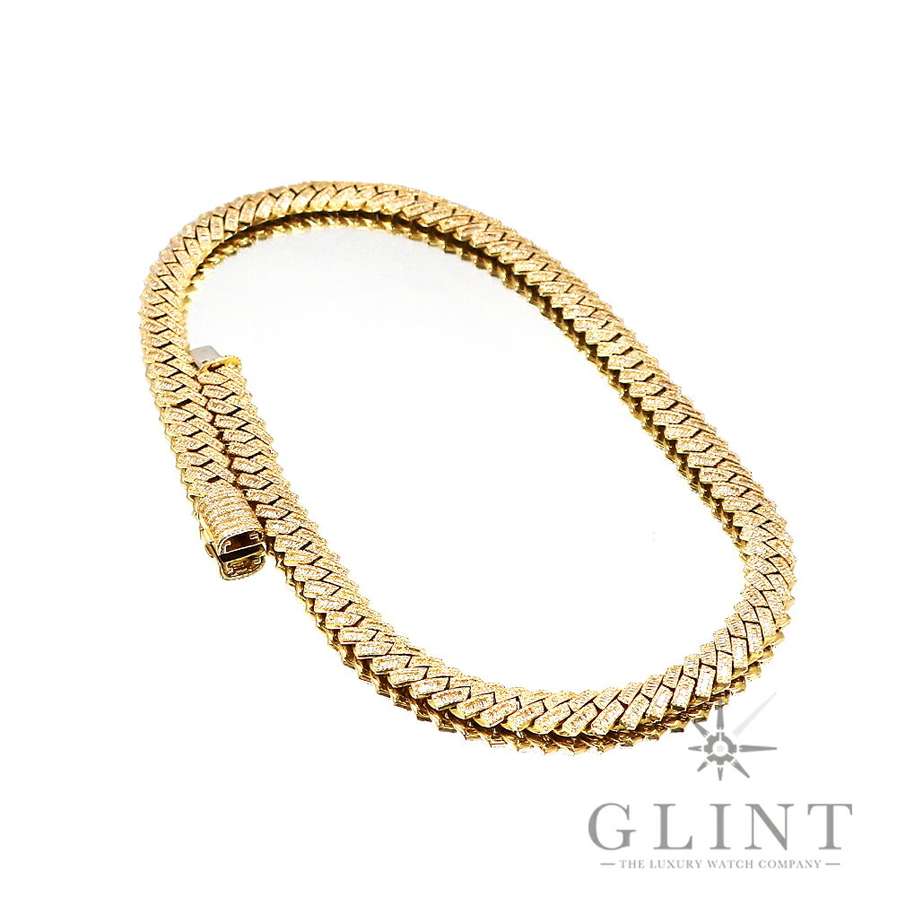 【Glint】グリント マイアミキューバンリンク ネックレスチェーン サイズ約57cm/幅約1.2cm〔10Kイエローゴールド〕〔ダイヤモンド〕【中古】