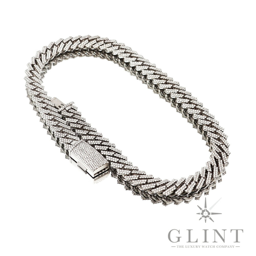 【Glint】グリント マイアミキューバンリンク ネックレスチェーン サイズ約55cm/幅約1.6cm〔14Kホワイトゴールド〕〔ダイヤモンド〕〔未使用〕【中古】