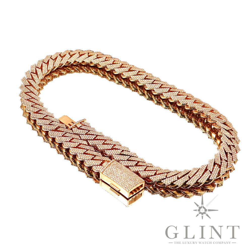【Glint】グリント マイアミキューバンリンク ネックレスチェーン サイズ約55.5cm/幅約1.8cm〔14Kピンクゴールド〕〔ダイヤモンド〕〔未使用〕【中古】