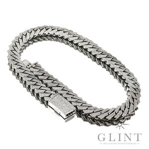 【Glint】グリント マイアミキューバンリンク ネックレスチェーン サイズ約55.5cm/幅約1.8cm〔14Kホワイトゴールド〕〔ダイヤモンド〕〔未使用〕【中古】