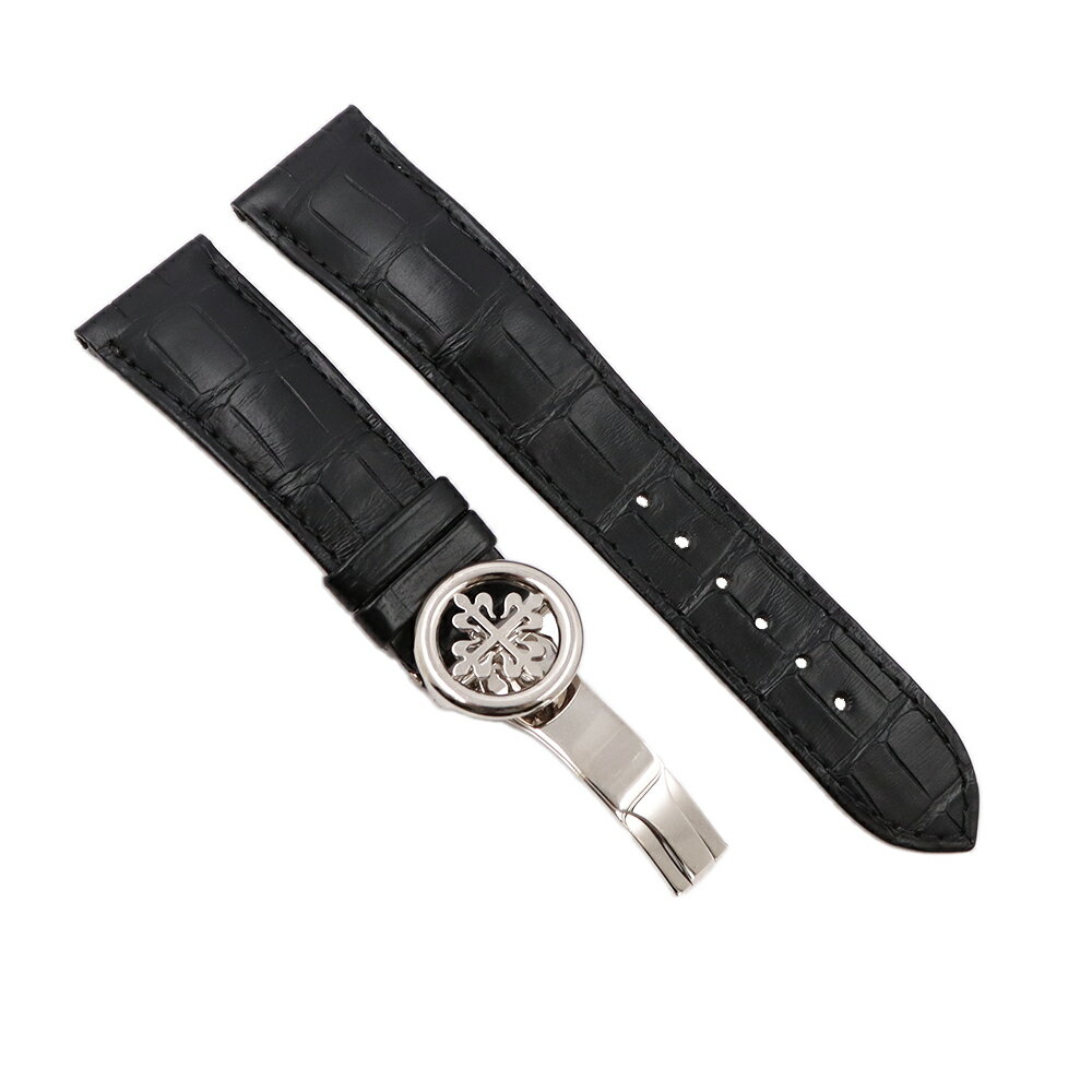 パテックフィリップ(PATEK PHILIPPE)ラグ幅約21mm ブラック アリゲーター ホワイトゴールドDバックル付き 純正品【中古品】