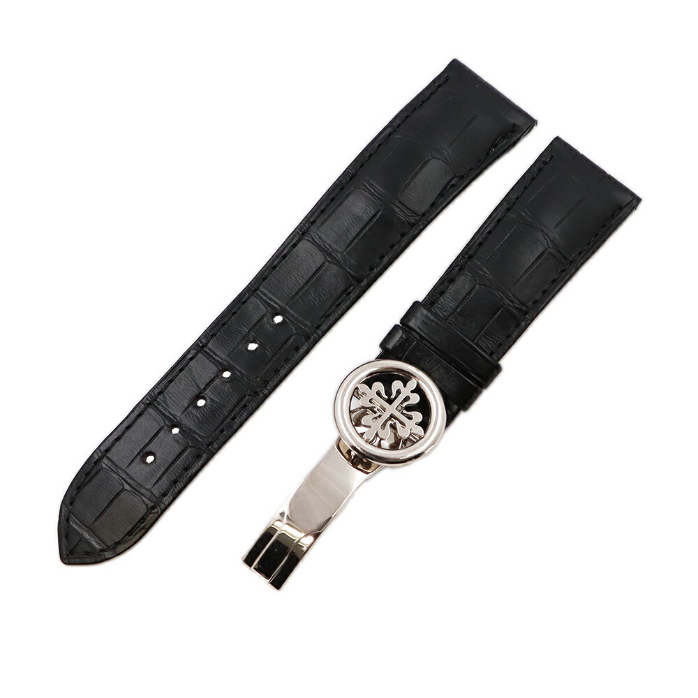 パテックフィリップ（PATEK PHILIPPE）ラグ幅約21mm ブラック アリゲーター ホワイトゴールドDバックル付き 純正品【中古品】