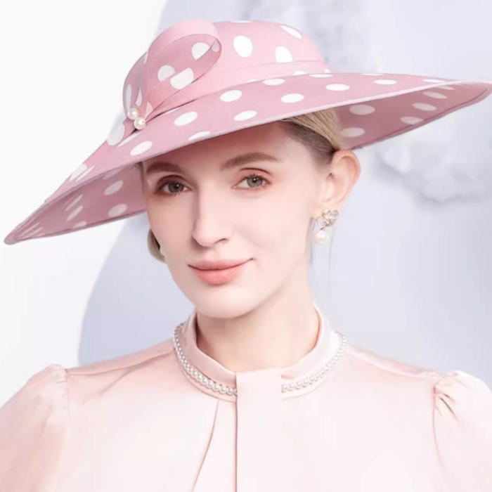 ストローハット ドット柄 パール リボン ストロー ハット ピンク イエロー 黄色 帽子 ハット レディース ヘッドドレス ヘアアクセ ヘアアクセサリー ヘッドアクセ 髪飾り パーティー 結婚式 イベント オシャレ