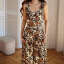 パンツセットアップ 花柄 Uネック ノースリーブ トップス ワイド ロングパンツ スーツ ブラウン 茶色 ベージュ 生成 セットアップ お嬢様 大きいサイズ 上品 着痩せ 小顔 おしゃれ カジュアル 結婚式 レディース フォーマル 体型カバー きれいめ 大人 お呼ばれ