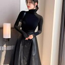 フレアスカート ハイウエスト 合皮 フレア ロングスカート ブラック 黒 お嬢様 女優 上品 人と被らない 他と被らない 着痩せ 小顔 カジュアル 結婚式 フォーマル 体型カバー お呼ばれ