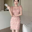 ワンピース レディース 春 きれいめ チュール ビジュー フラワー 半袖 タイトライン ミニ レディース 春 きれいめ ドレス ピンク 可愛い 服 韓国 上品 大きい 20代 30代 40代 50代 フォーマル おしゃれ オフィス かわいい 結婚式 清楚(4)