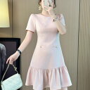 ワンピース レディース 春夏 きれいめ フリル ボタン 半袖 Aライン ミニ ワンピース レディース 春 きれいめ ドレス ピンク ベージュ 生成 可愛い 服 ...