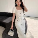 ワンピース レディース きれいめ スクエアネック ビジュー リボン ベルト 半袖 タイト ロング ワンピース レディース きれいめ ドレス ホワイト 白 可愛い 服 韓国 上品 大きい フォーマル おしゃれ オフィス かわいい