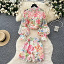 パンツセットアップ スタンドカラー 総レース 花柄 長袖 トップス ショートパンツ スーツ 白 セットアップ お嬢様 大きいサイズ 上品 着痩せ 小顔 おしゃれ...
