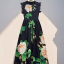 ワンピース 花柄 シフォン フリル ラインストーン ノースリーブ Aライン ロング フレア ブラック 黒 お嬢様 大人 女優 セレブ 他と被らない 人と被らない 個性的 派手 おしゃれ ドレス レディース 大きいサイズ 可愛い 華やか きれいめ