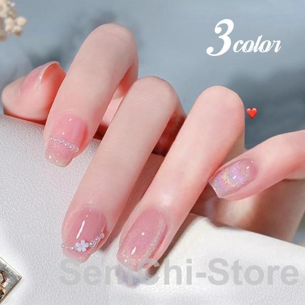 ネイルチップ ショート シール 花柄 パール キラキラ 厚手 かわいい 24枚入り グミシール付き つけ爪 ..