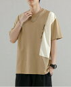 接触冷感 Tシャツ メンズ 半袖 涼しい 夏服 かっこいい ティーシャツ アシンメトリー トップス オシャレ 配色切り替え はんそで てぃーしゃつ 薄手 ストレッチ カットソー カジュアル 服 夏