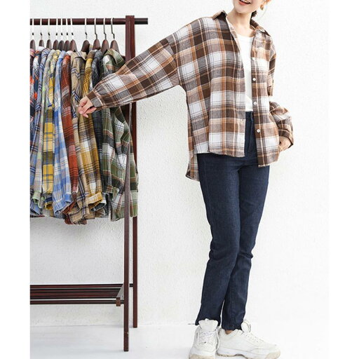 シャツ ブラウス チェック柄シャツ 長袖 カーディガン着やせ 体型カバー 春秋冬 ストリート 羽織り シャツ ブラウス チェック柄シャツ 長袖 カーディガン着やせ 体型カバー 春秋冬 ストリート 羽織り
