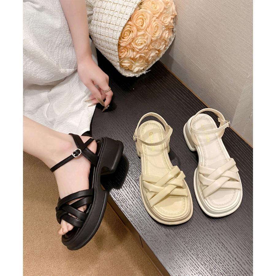 夏 ストラップサンダル レディース 太ヒール 編みベルト オルチャン 美脚 カジュアル お洒落 可愛い 痛くない 履きやすい