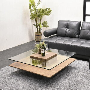【Mセール終了まで2000円クーポン配布】 【人気商品】モダンデザイン強化ガラスセンターテーブル 幅100cm ウォールナット材 おしゃれ モダン 北欧 コーヒーテーブル 高級 木製 収納 棚 リビングテーブル ローテーブル glo glo-T46D【玄関渡し】