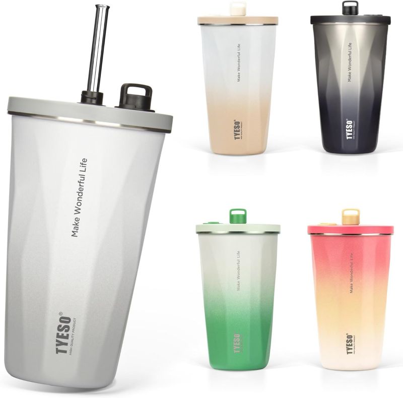SNS話題品 タンブラー ストロー付きタンブラーtyeso ストロー タンブラー タンブラー ストローtyesoタンブラー ハンドル付き こぼれないタンブラー ごぼれない 持ち運び 保温 保冷 蓋付き 水筒 大容量 オフィス ステンレス マグ ジョッキ 2way 真空断熱人気 600mlのサムネイル