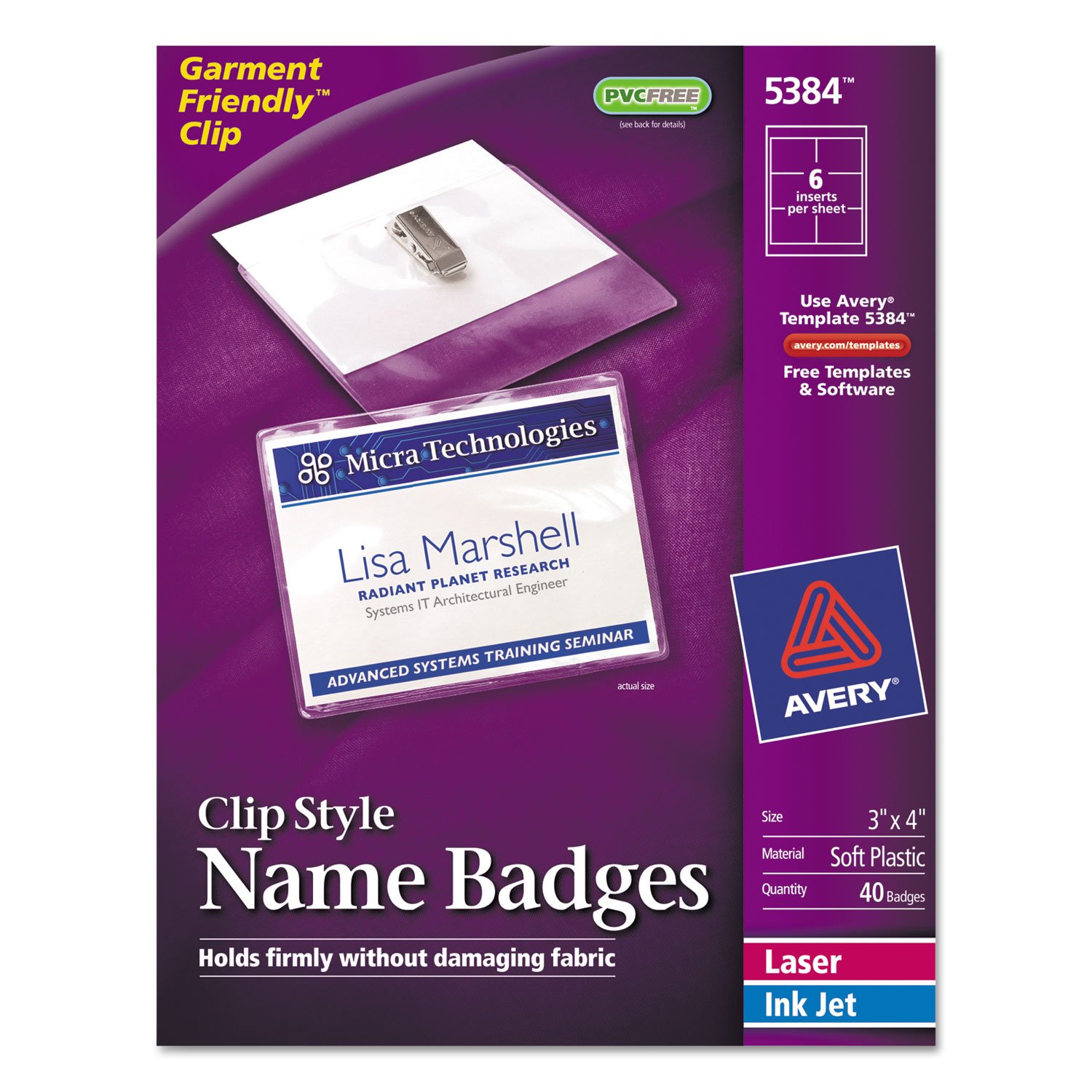 Badge Holders w/Laser/Inkjet Inserts Top Load 3 x 4 White 40/Box