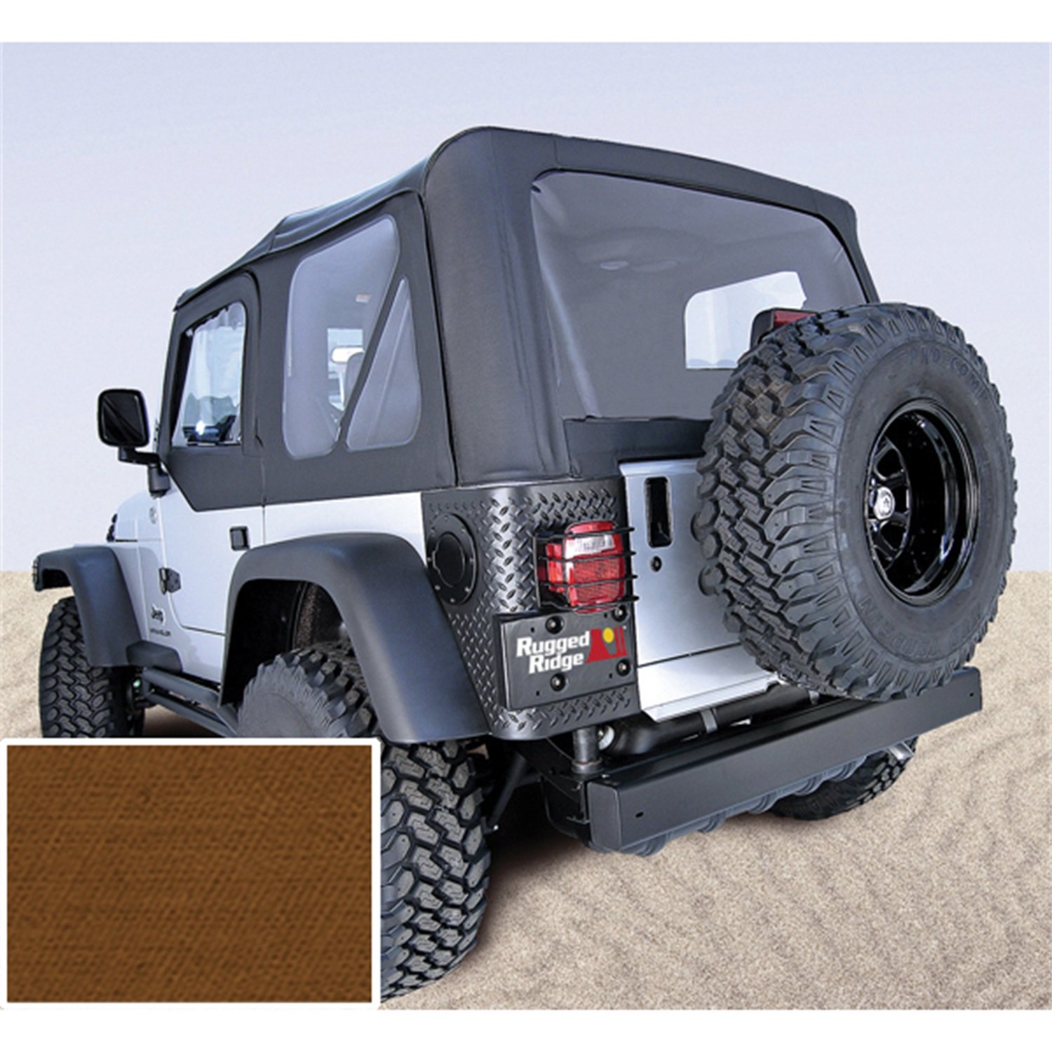 Rugged Ridge 13703.33 Soft Top Door Skins Dark Tan Clear Window 97-02 Jeep Wrangler TJ