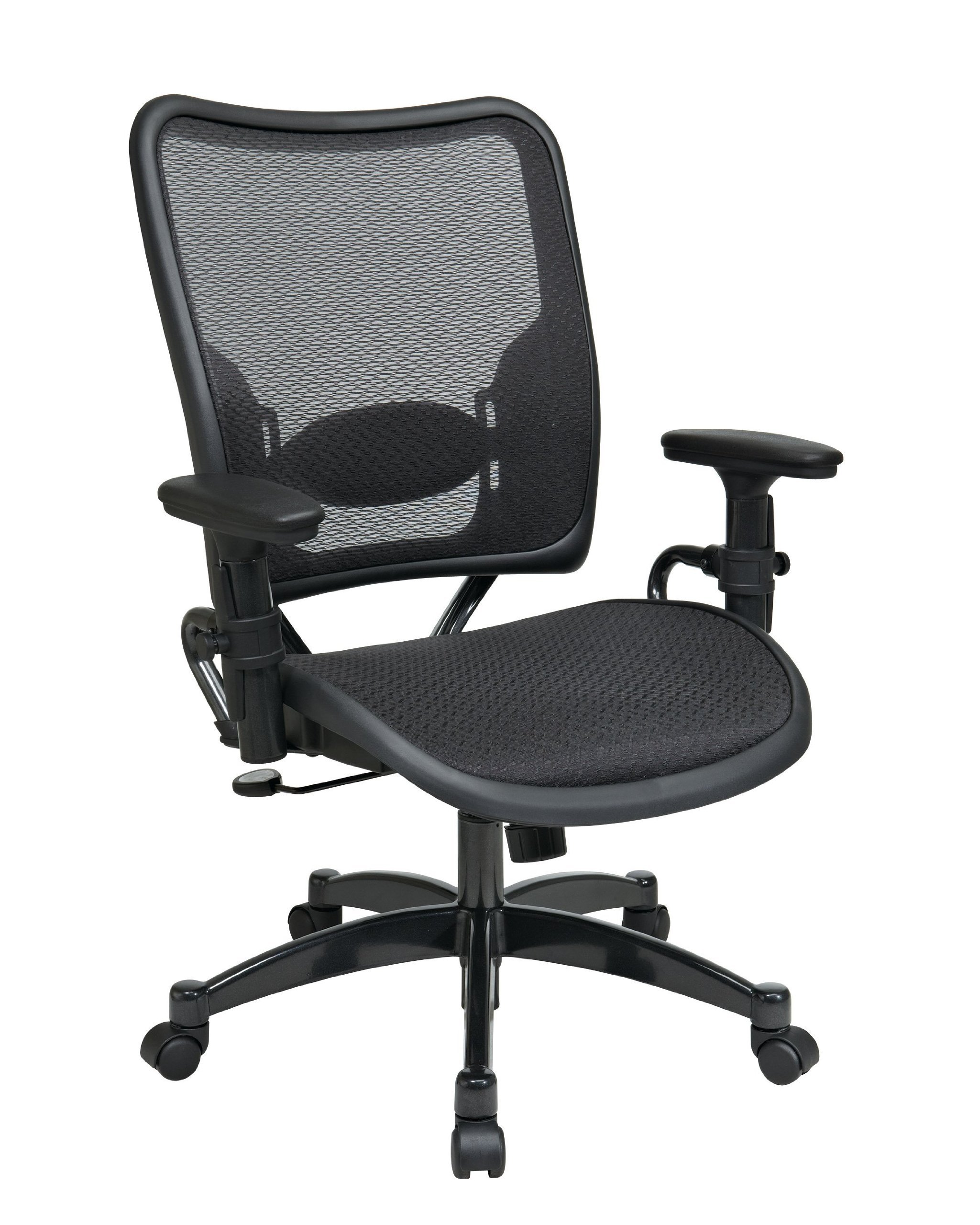 SPACE Seating デラックスエアグリッド ダークバックとシート 2対1シンクロチルトコントロール 調節可能なアーム チルトテンション 腰サポート ガンメタル仕上げ ベースマネージャーチェア