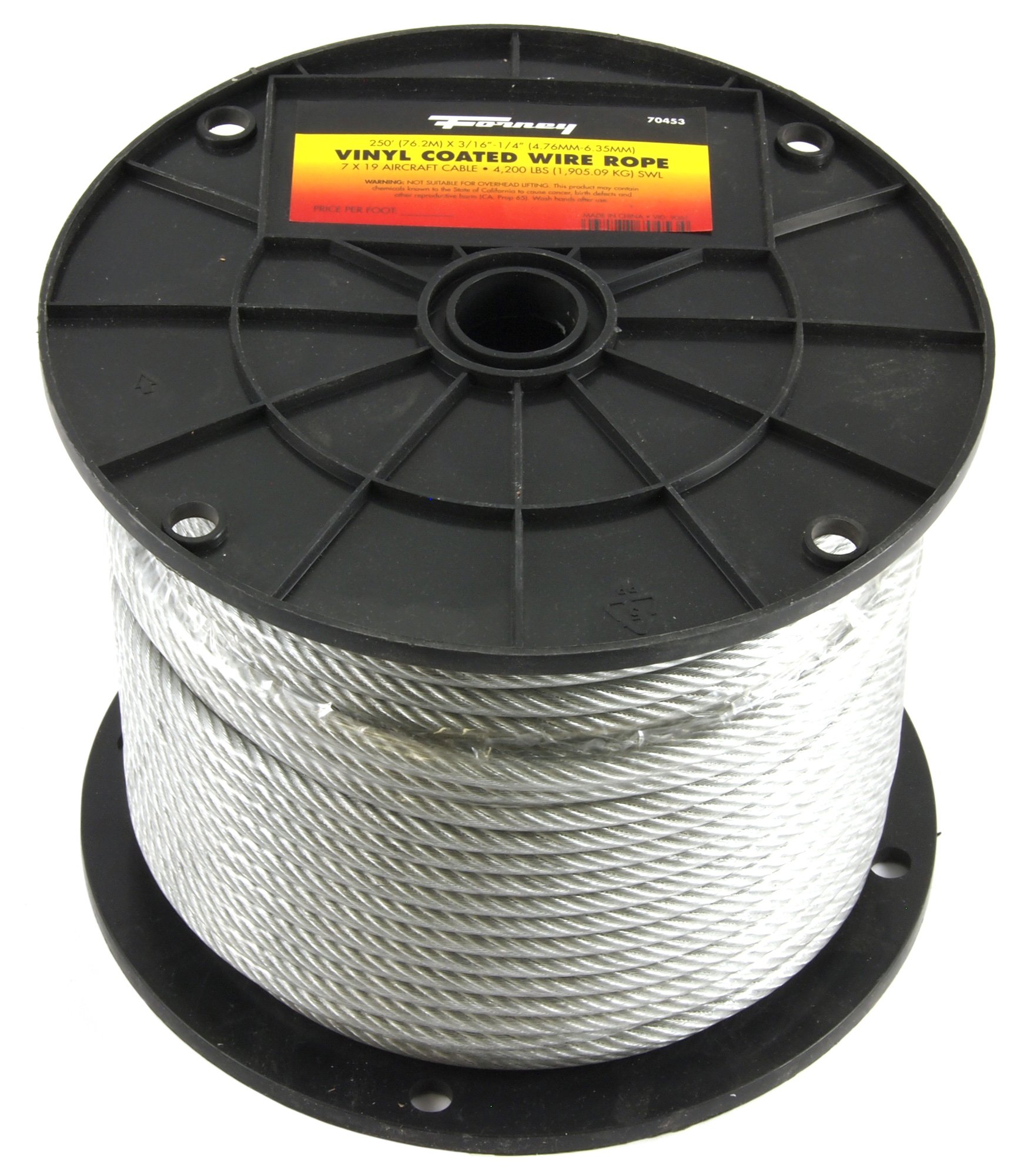 Forney 70453 Wire Rope Vinyl Coated Aircraft Cable 250-Feet-by-3/16-Inch thru 1/4-Inch by Forney