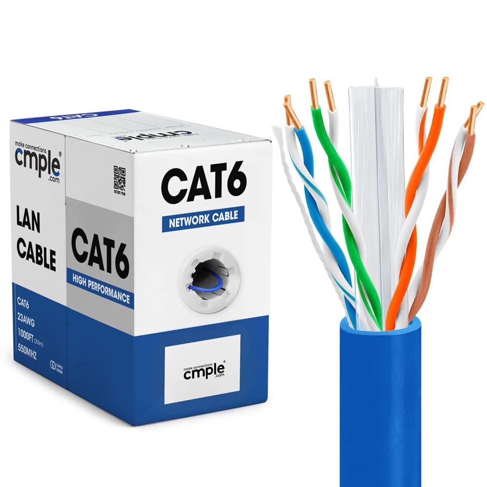 Cmple - Cat6 Network (UTP) 23AWG Bulk LAN Ethernet Cable CRM Support 10 Gbps - 550 MHz 1000 Feet Blue