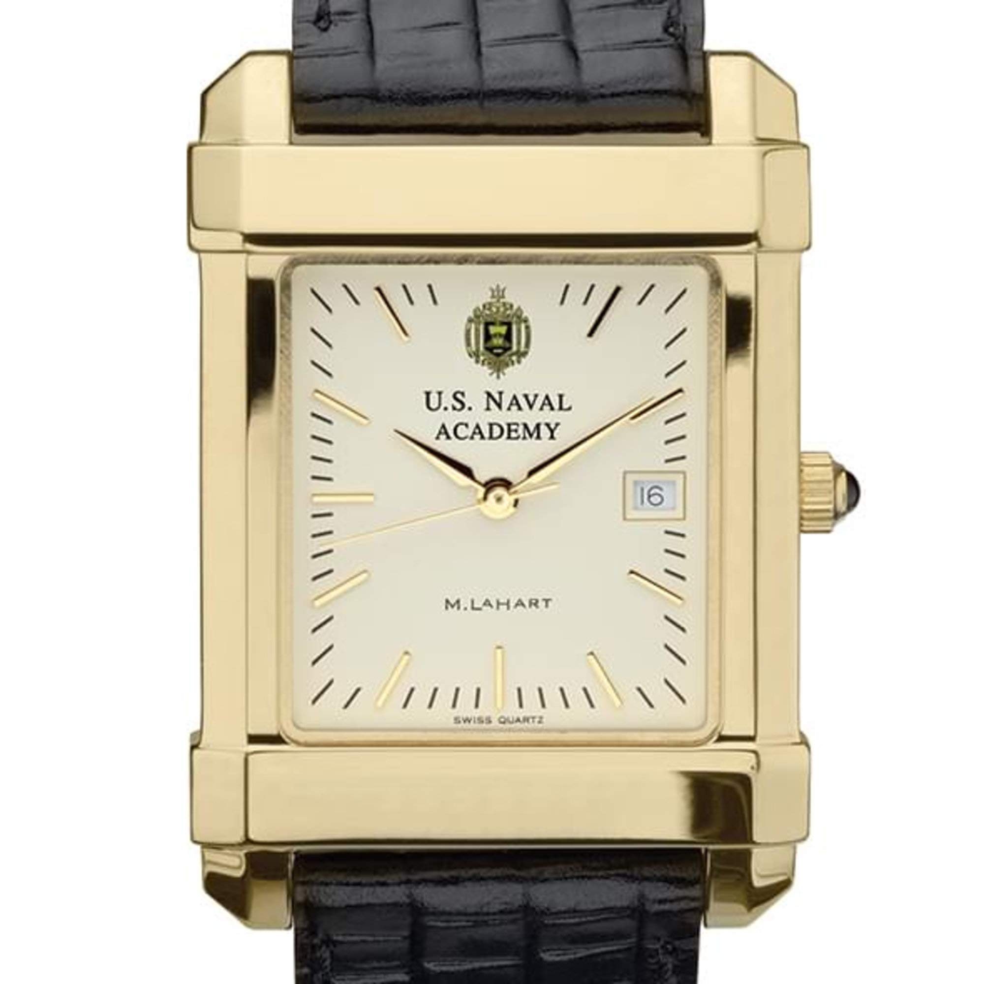 M.LA HART USNA メンズ ゴールドウォッチ レザーストラップ付き