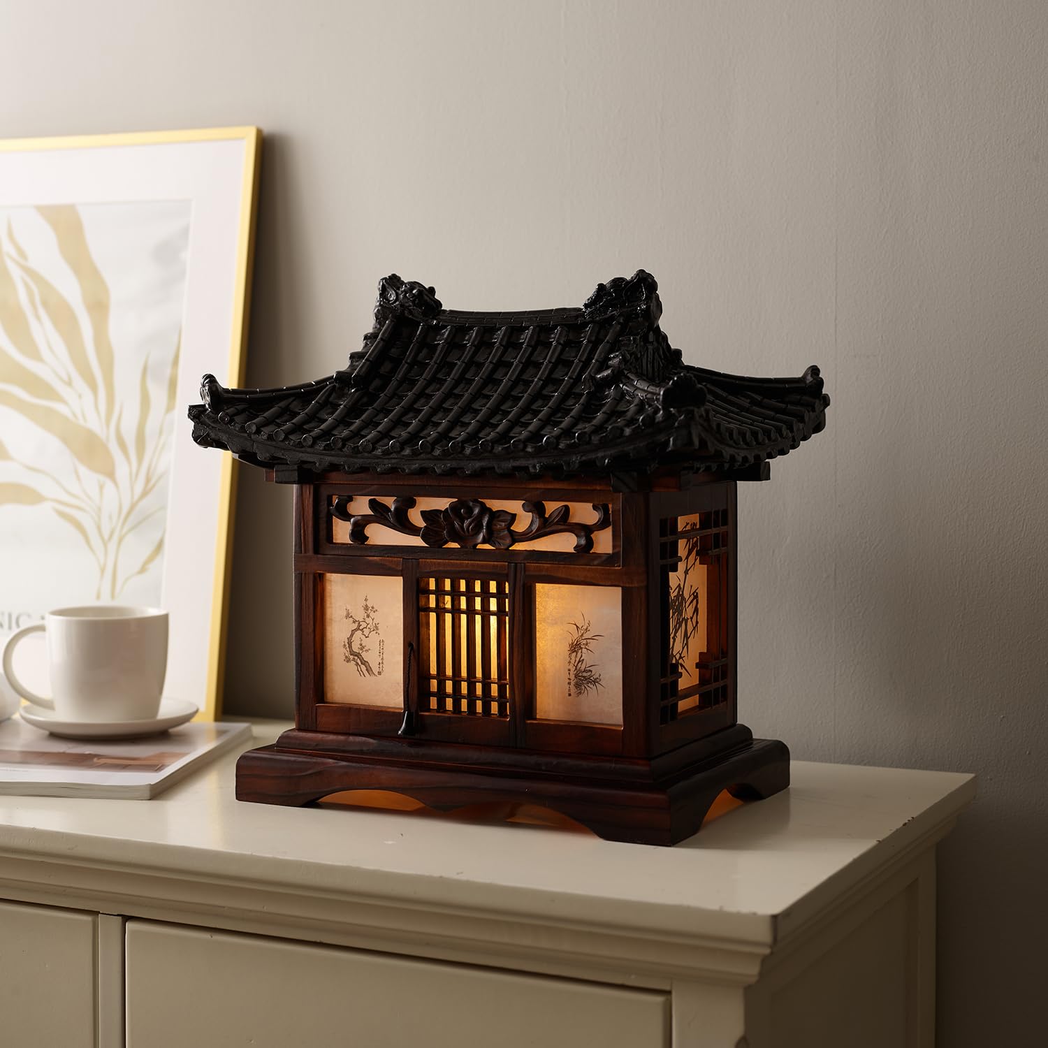 アンティーク アライブ 木彫り テーブルランプ ハンドメイド 伝統的な韓国の家 パビリオン パゴダデザ..