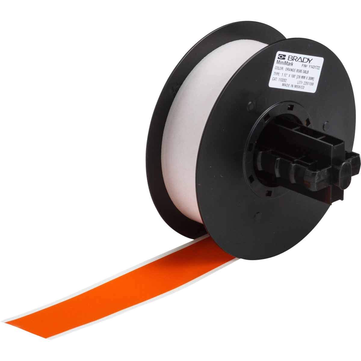 Brady 113202 MiniMark 100' Length x 1.125 Width B-595 Vinyl Orange Indoor/Outdoor Industrial Label Printer Super Tough Tape by Brady