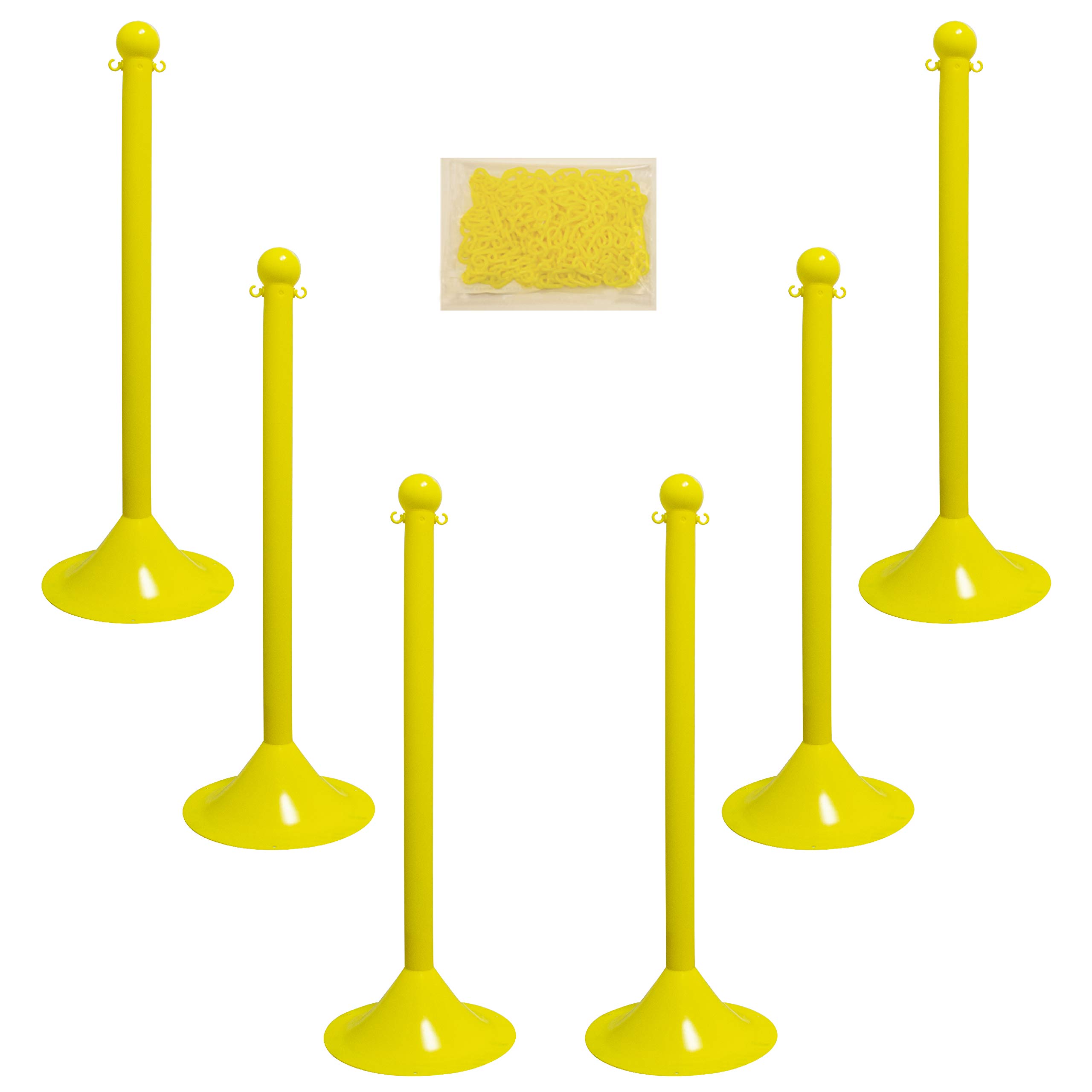 Mr. Chain 71002-6 Yellow Plastic Stanchion Kit with 50' of 2 link Chain and C-Hooks Pack of 6 by Mr. Chain