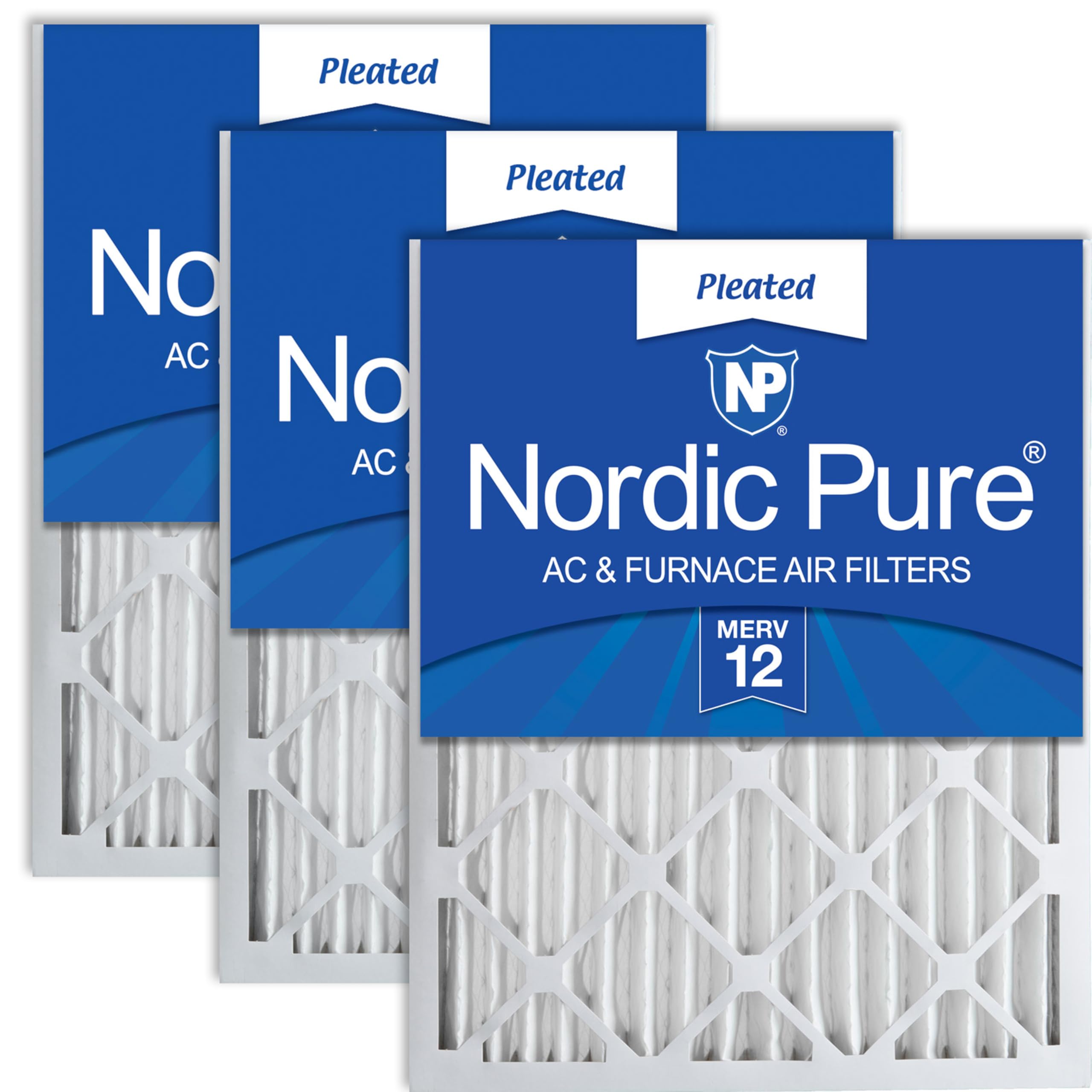 Nordic Pure MERV 12 プリーツ付きエアコン 炉 フィルター 3個入 16x25x2 16x25x2M12-3 1