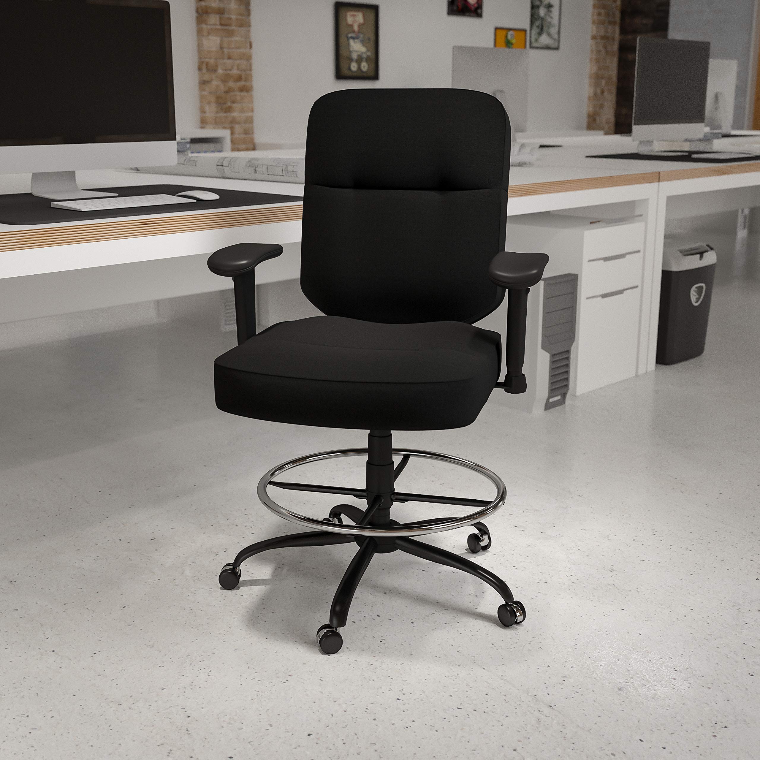 Herculesシリーズ400 lb。容量Big & Tallファブリック製図Stool with Extra Wide Seat 28.5W x 30.5D x 51H ブラック WL-735SYG-BK-D-GG