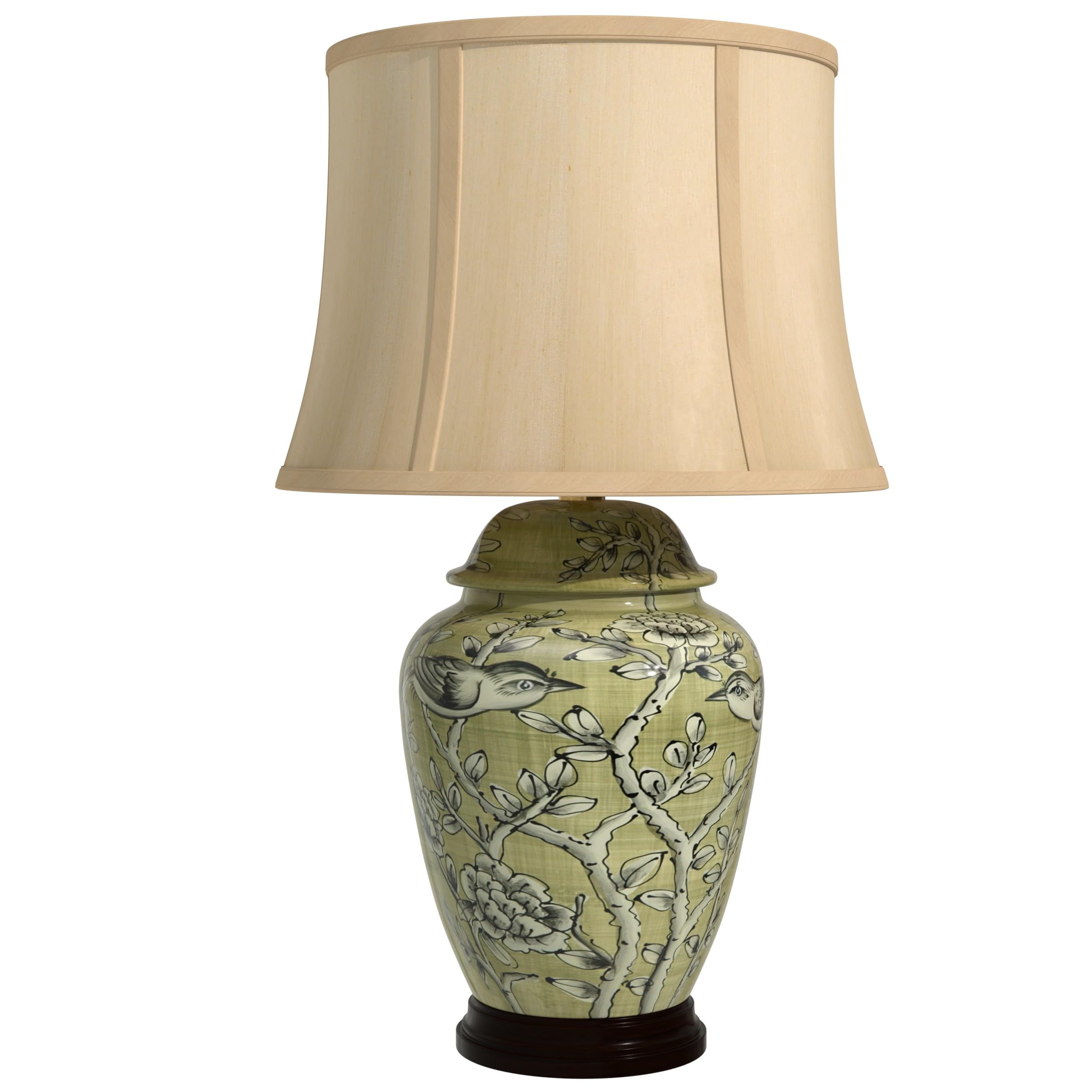 Oriental Furniture 25 Jade Green Birds and Flowers Lamp by ORIENTAL FURNITURE