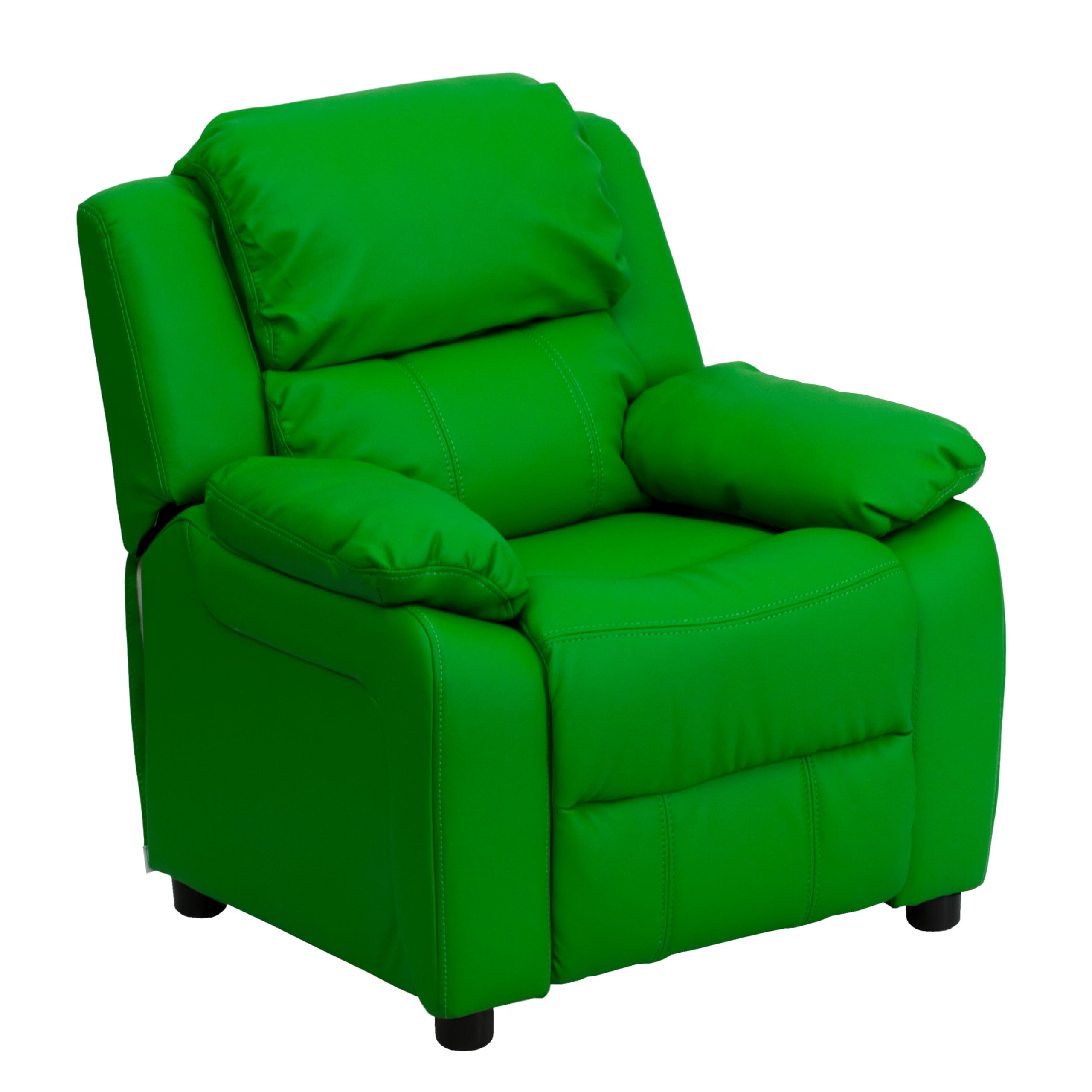 Flash Furniture デラックスパッド入りコンテンポラリーキッズリクライニングチェア収納アーム付き、木製、グリーンビニール、66.040000000000006 x 53.34 x 53.34 cm