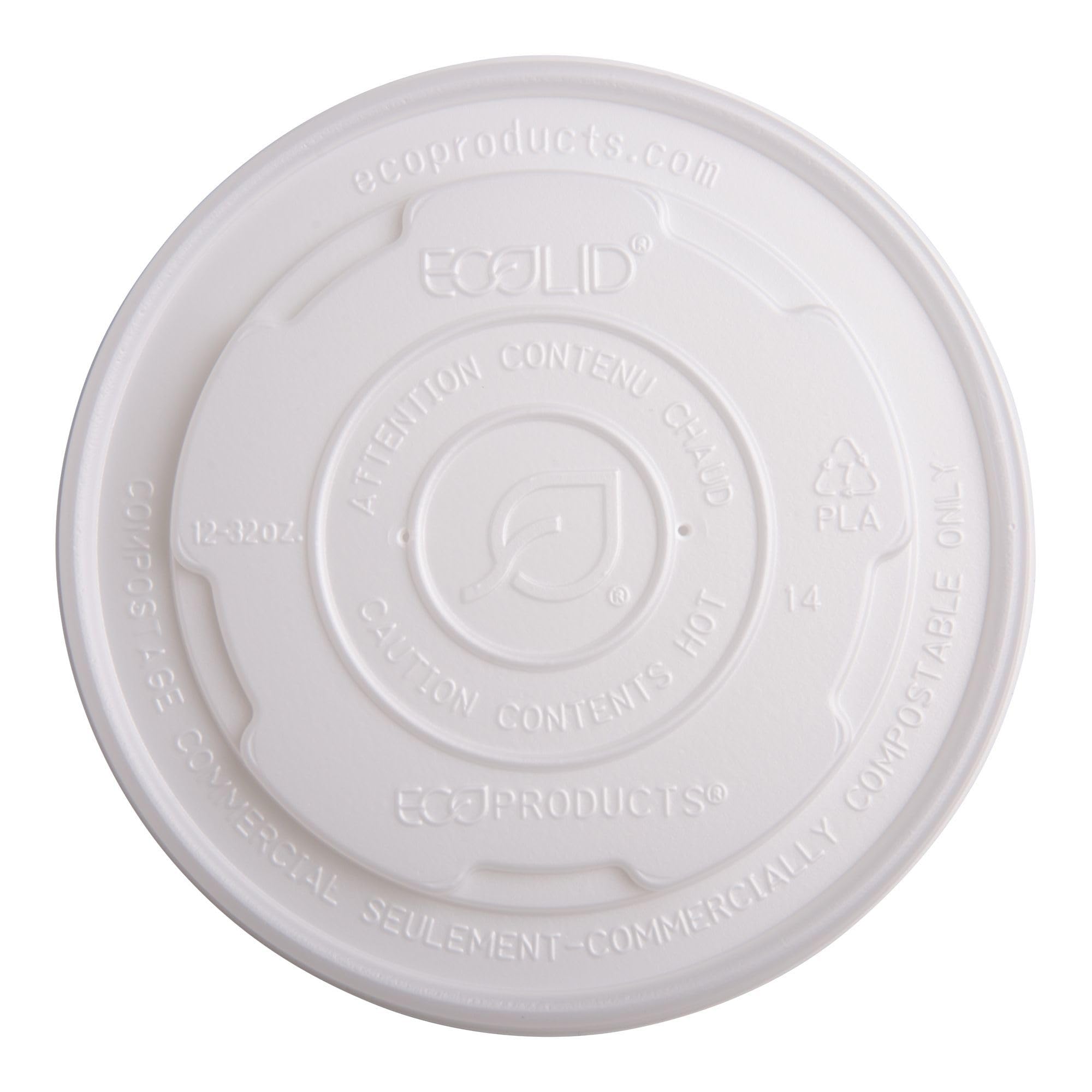 Eco-Products EP-ECOLID-SPL EcoLid White Plant-Based Plastic Soup Container Lid for 12 to 32-Ounce Soup Cup-10 Packs of 50