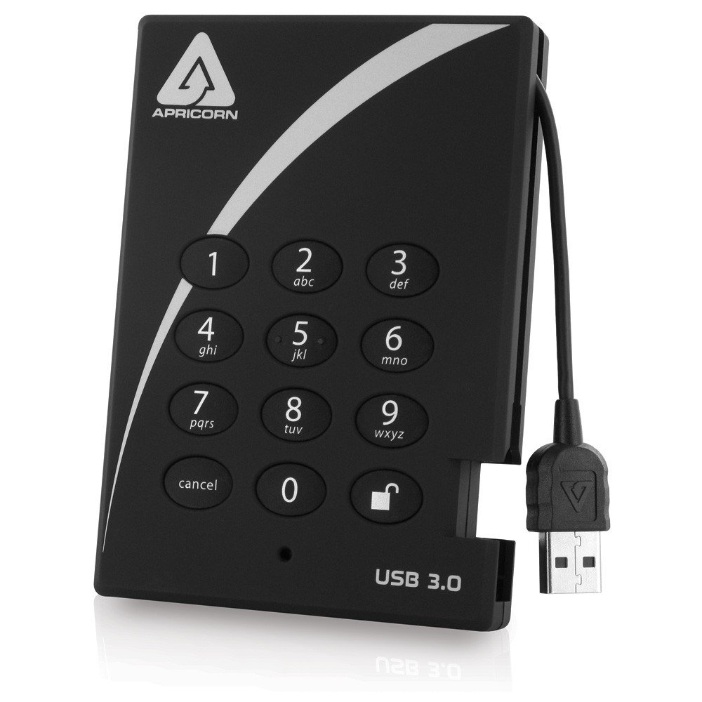Apricorn 暗証番号データ保護 USB3.0 2.5インチ外付ポータブルHDD 暗号化 256bit 1TB Aegis Padlock (HD1081) A25-3PL256-1000