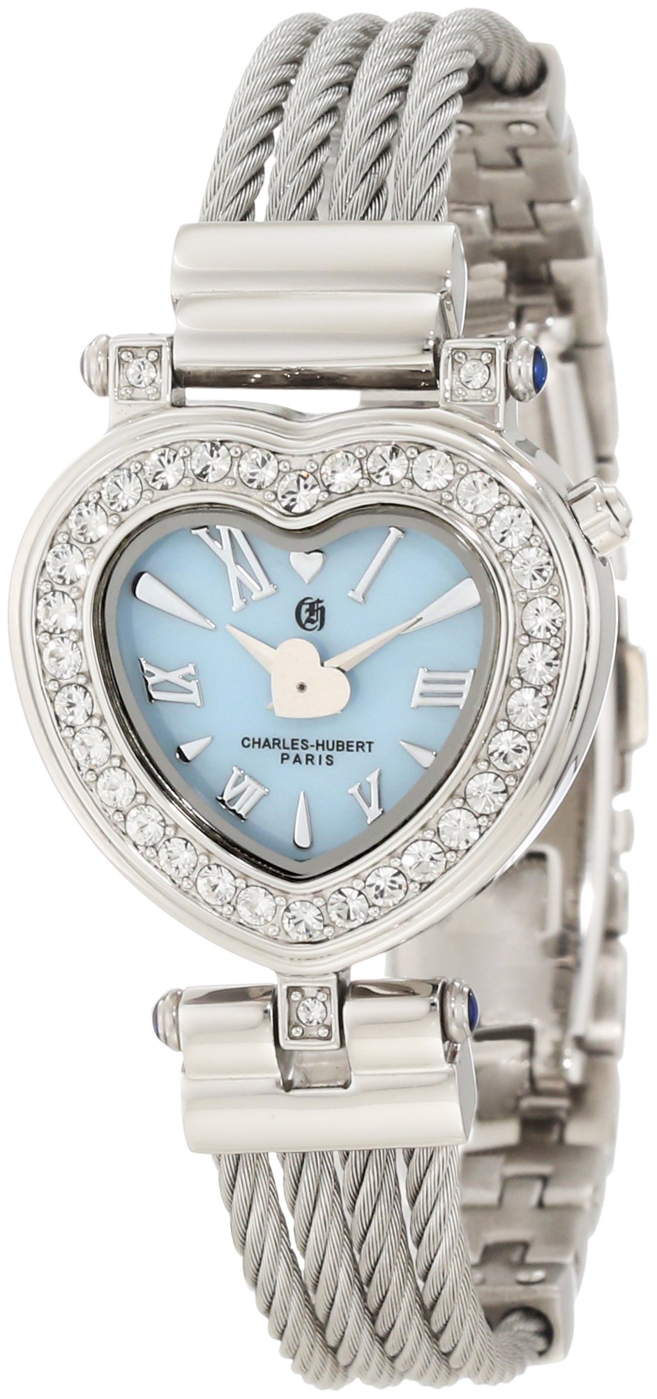 Charles-Hubert Paris 6780-E Stainless Steel Wire Bangle Light Blue MOP Dial Watch