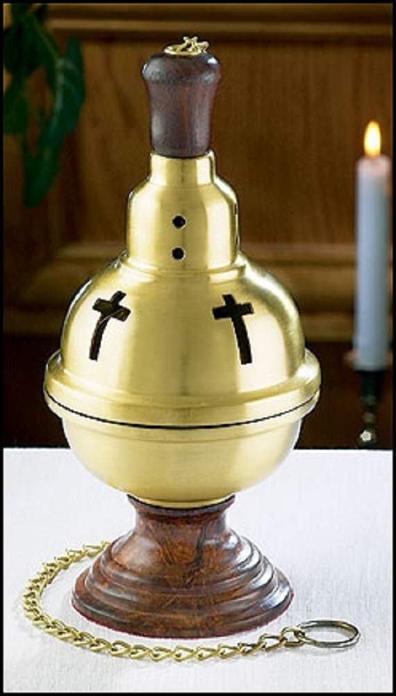 Censer On Wood Base - 11cm Diameter 23cm High