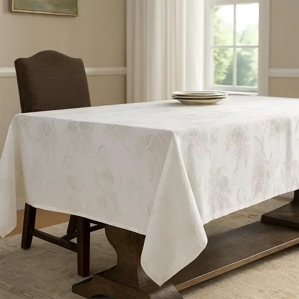 (180cm W x 360cm L Ivory) - Fennco Styles Royal De Noel Holiday Design Jacquard ...