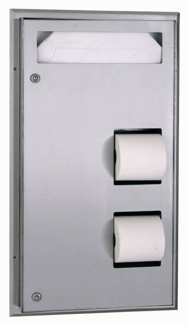 Bobrick 347 ClassicSeries 304 Stainless Steel Partition Mounted Seat-Cover and Toilet Tissue Dis..