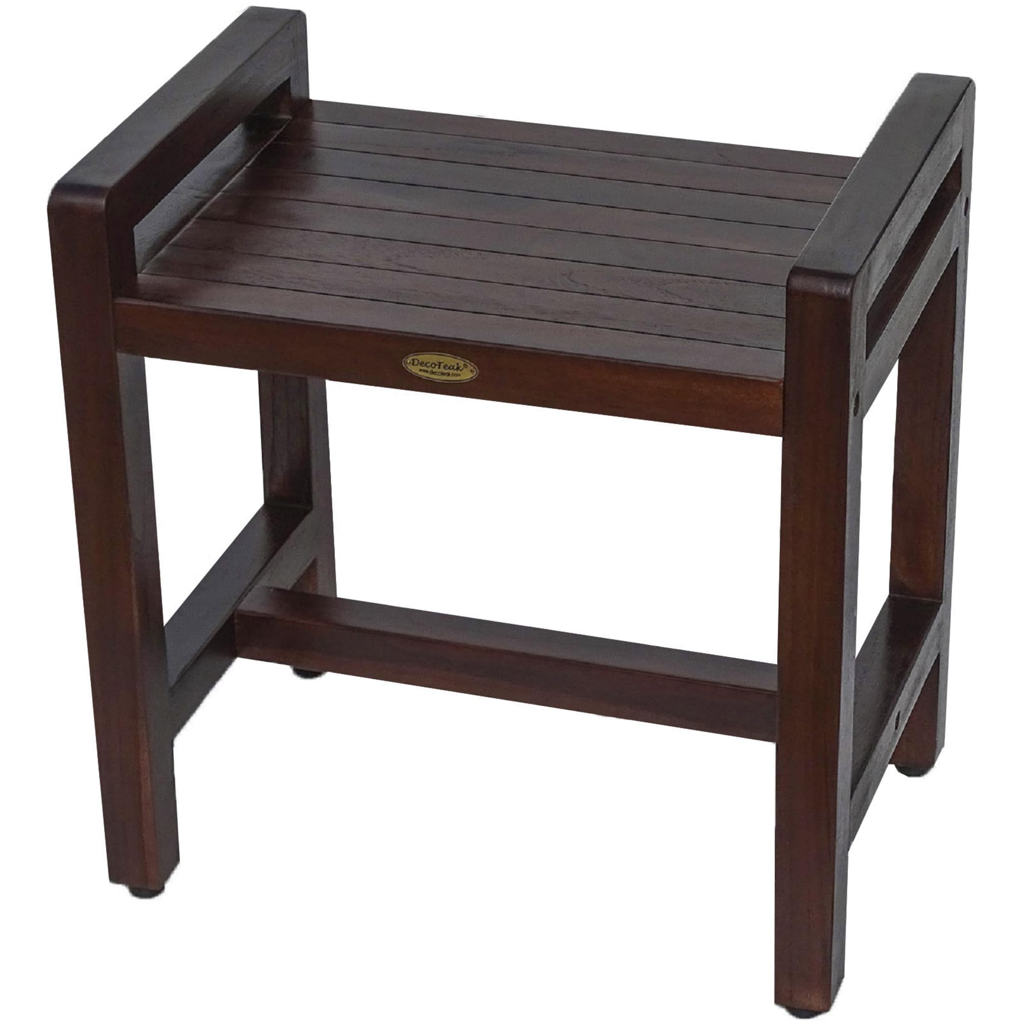 Classic 18 Teak Shower Bench with LIFTAIDE ARMS- ADUSTABLE HEIGHT FOOT PADS- Home Health Medical Bench Features-Sitting Shaving Display Storage by Decoteak