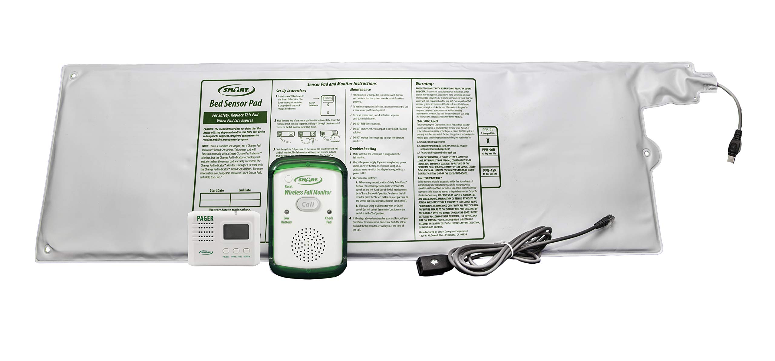 SMART CAREGIVER WMBR1-SYS Wireless Call Monitor And 10-Inch by 30-Inch Bed Sensor Pad and LCD Pager by Smart Caregiver Corporation 