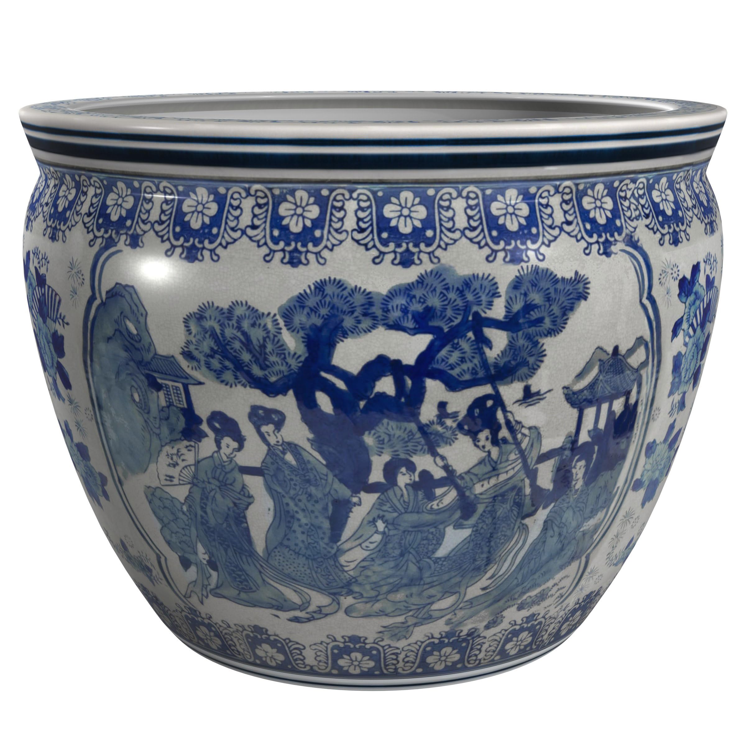 Oriental Furniture 12 Ladies Blue &White Porcelain Fishbowl 141���¹�͢����