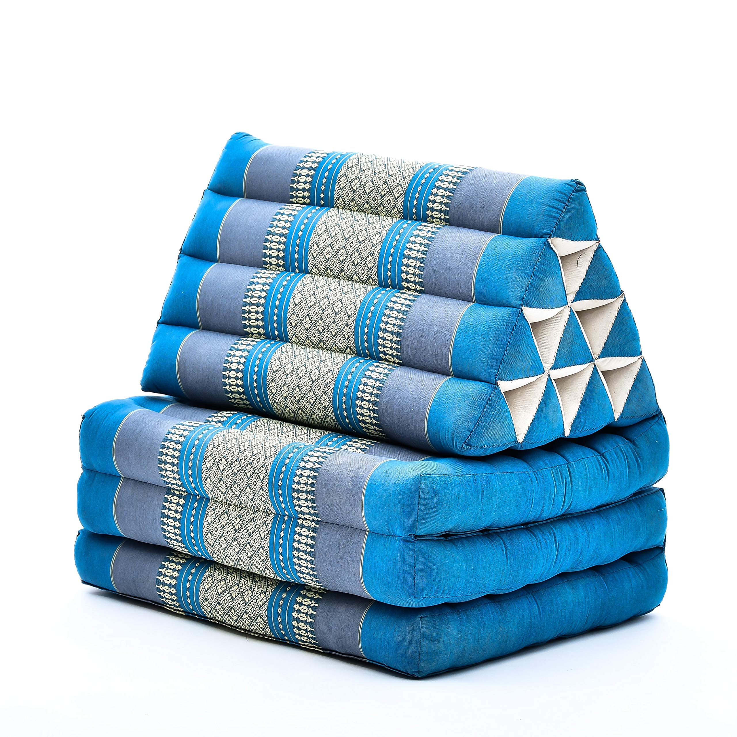 Leewadee 3-Fold Mat with Triangle Cushion ? Comfortable TV Pillow Foldable Mattress with Cushion Made of Eco-Friendly Kapok 67 x 21 inches Light Blue