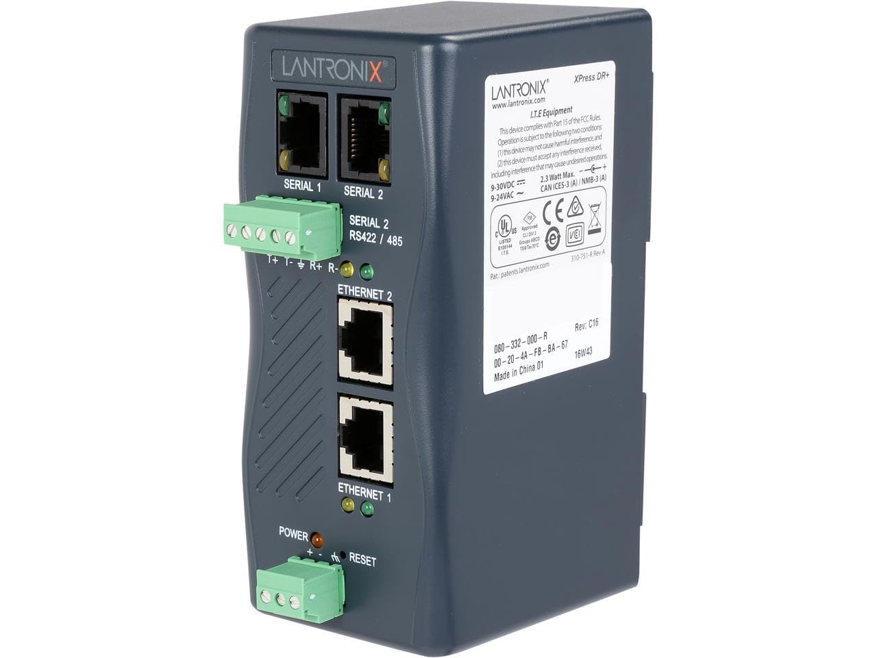 Lantronix Industrial Device Server XPress DR+ - Device server - 2 ports - 100Mb LAN RS-232 RS-422 RS-485