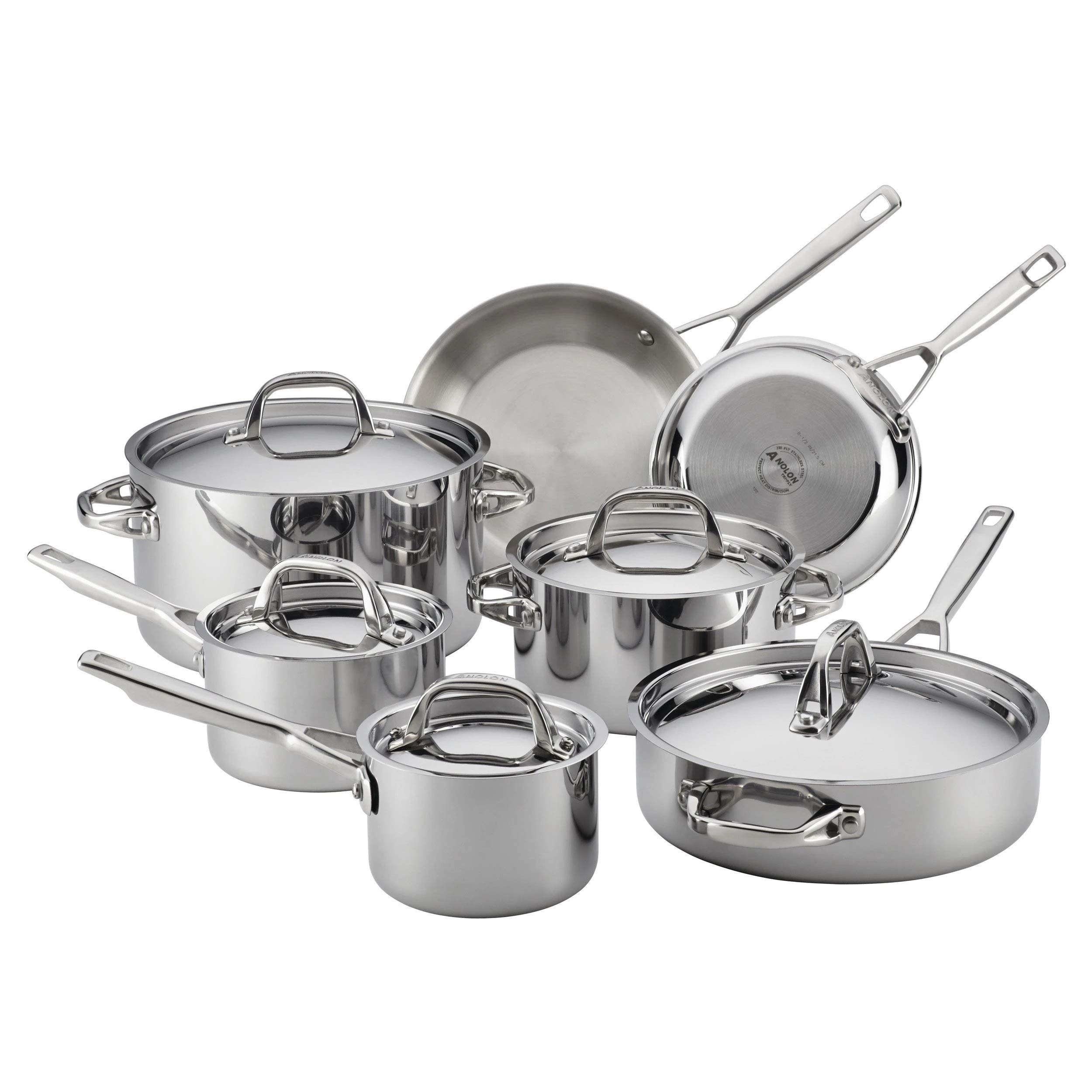 Anolon Tri-Ply Clad Stainless Steel 12-Piece Cookware Set by Anolon