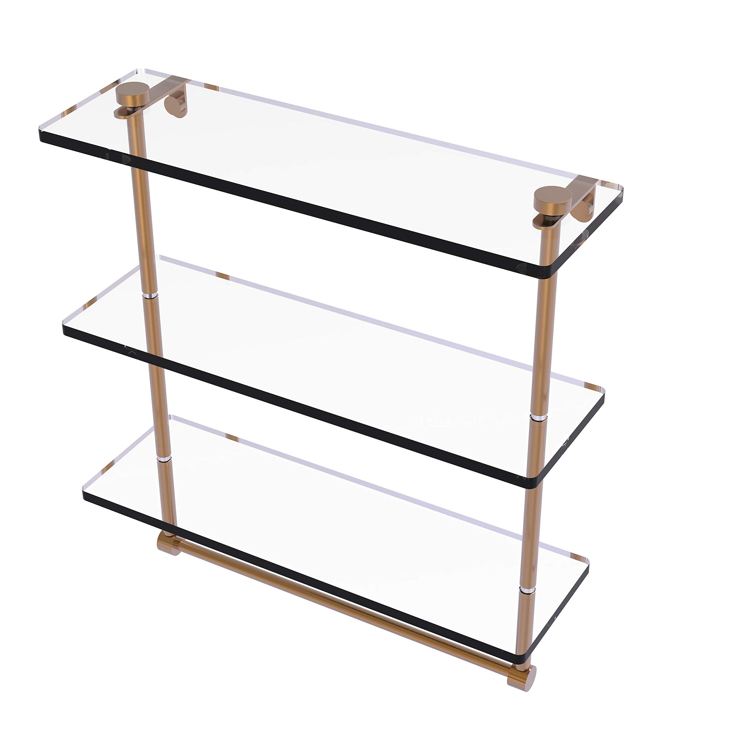 16 Inch Triple Tiered Glass Shelf with Integrated Towel Bar - NS-5/16TB-BBR