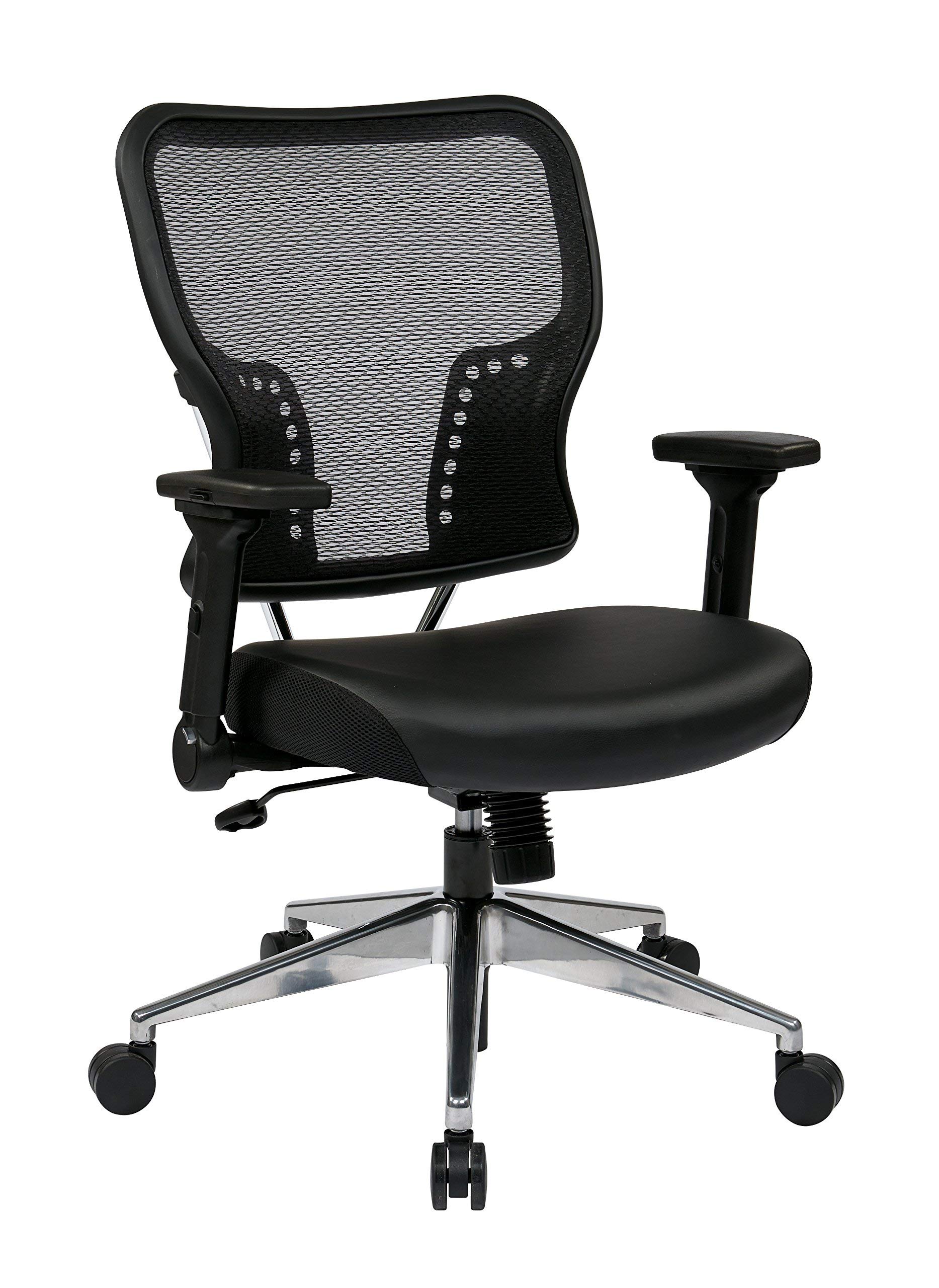 Space Seating AirGrid 背面とパッド入りエコレザーシート 4方向調節可能なフリップアーム ランバーサポート 光沢アルミニウムベース