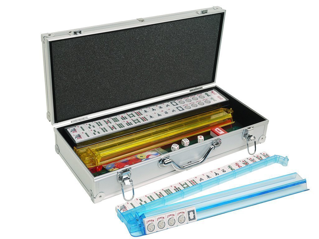 NEW! - American Mahjong Set - 166 White Tiles (All-in-One Rack/Pushers) Silver Aluminum Case - Large Classic Mah Jongg