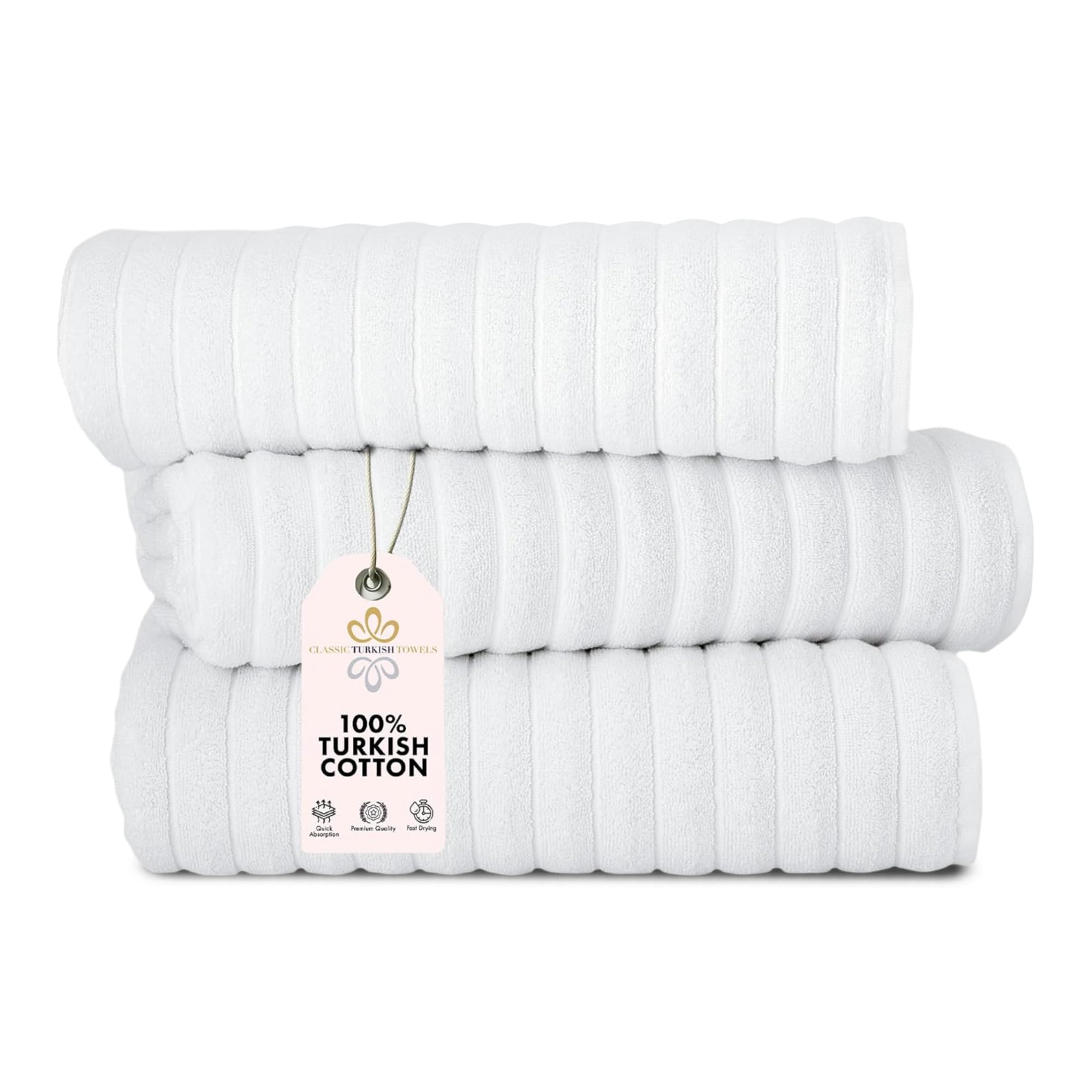 ClassicTurkishTowels ラグジュアリーバスタオルセット ? 上質コットンのホテル＆スパクオリティバスタオル - 100％トルコ綿 ジャカードリブスタイル - トルコ製 40X65 ホ