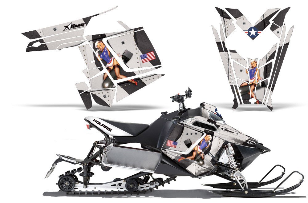 t-bomber-amrracing SledグラフィックスデカールキットFitsポラリスRMK Rush ( 2011 ? 2012 ) -black